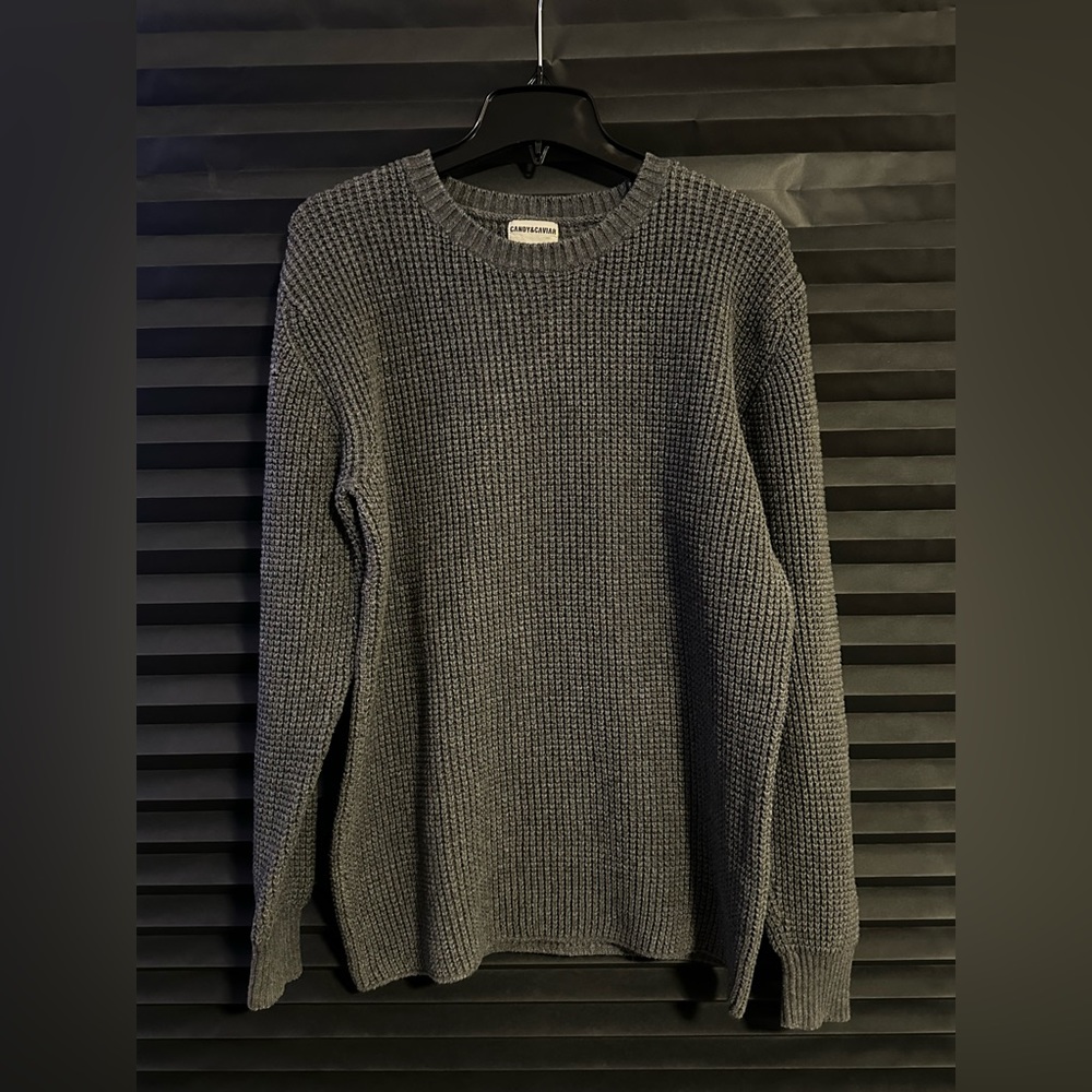 Candy & Caviar Wool Blend Waffle Knit Crew Neck Sweater Grey Size Men's Large
